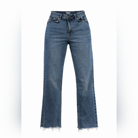 LOFT Straight Crop Jeans Womens Size 4 27 Medium Wash Raw Hem Preloved - Picture 2 of 12